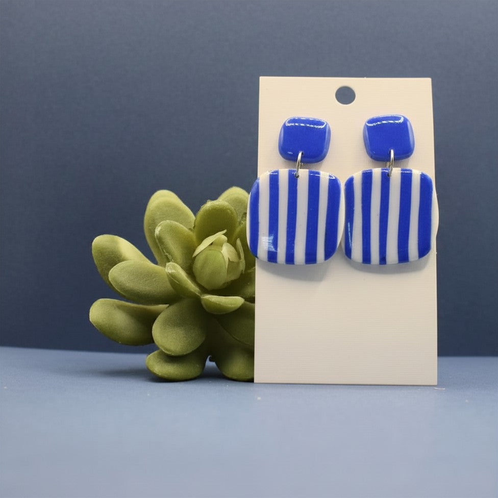 Deckchair Stripes Large Square Dangle Earrings