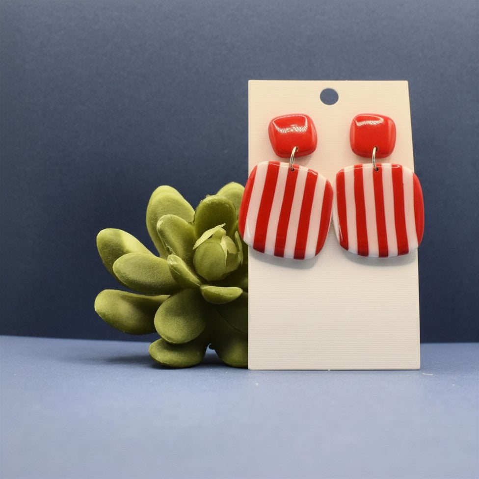 Deckchair Stripes Large Square Dangle Earrings
