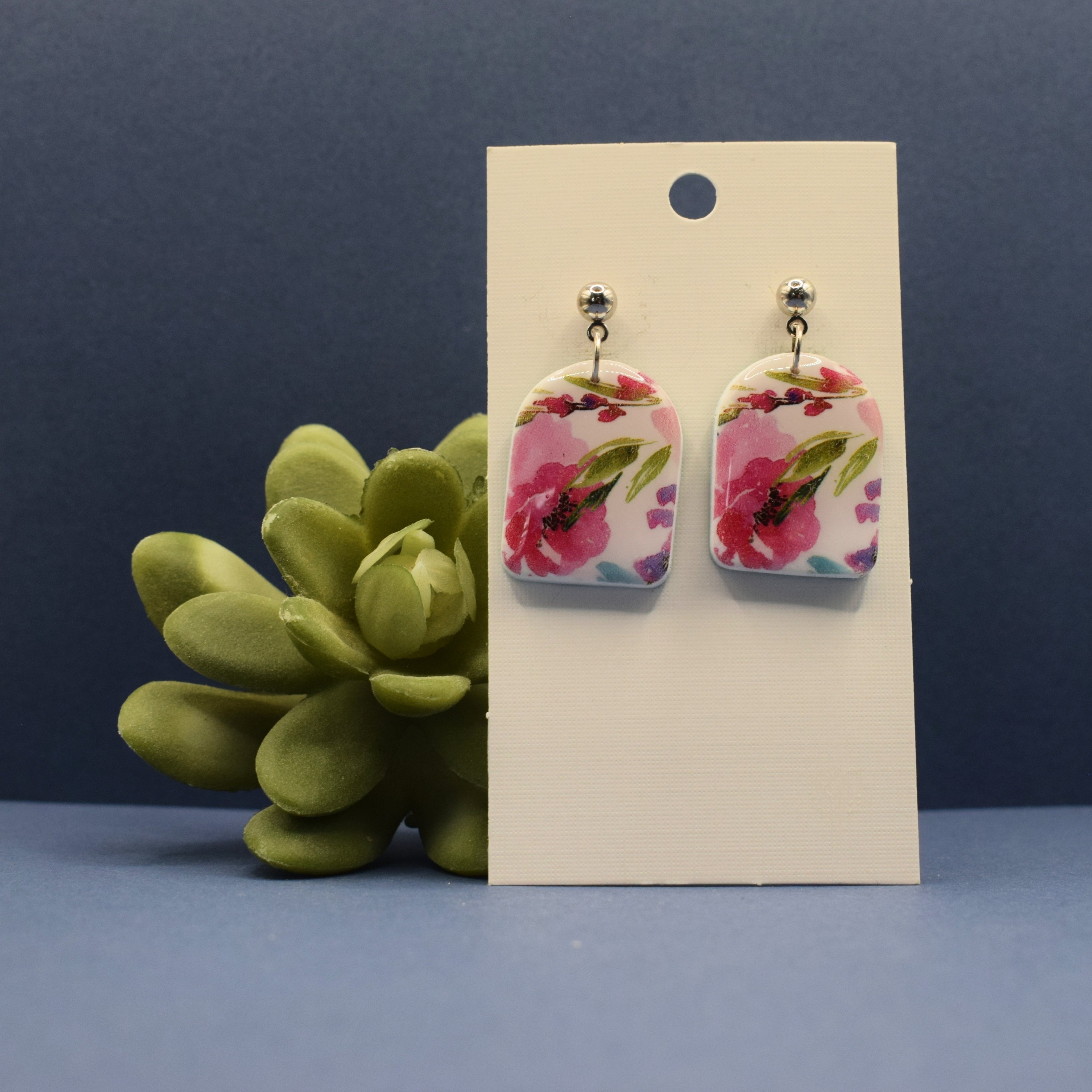 Small Arch Floral Polymer Clay Earrings