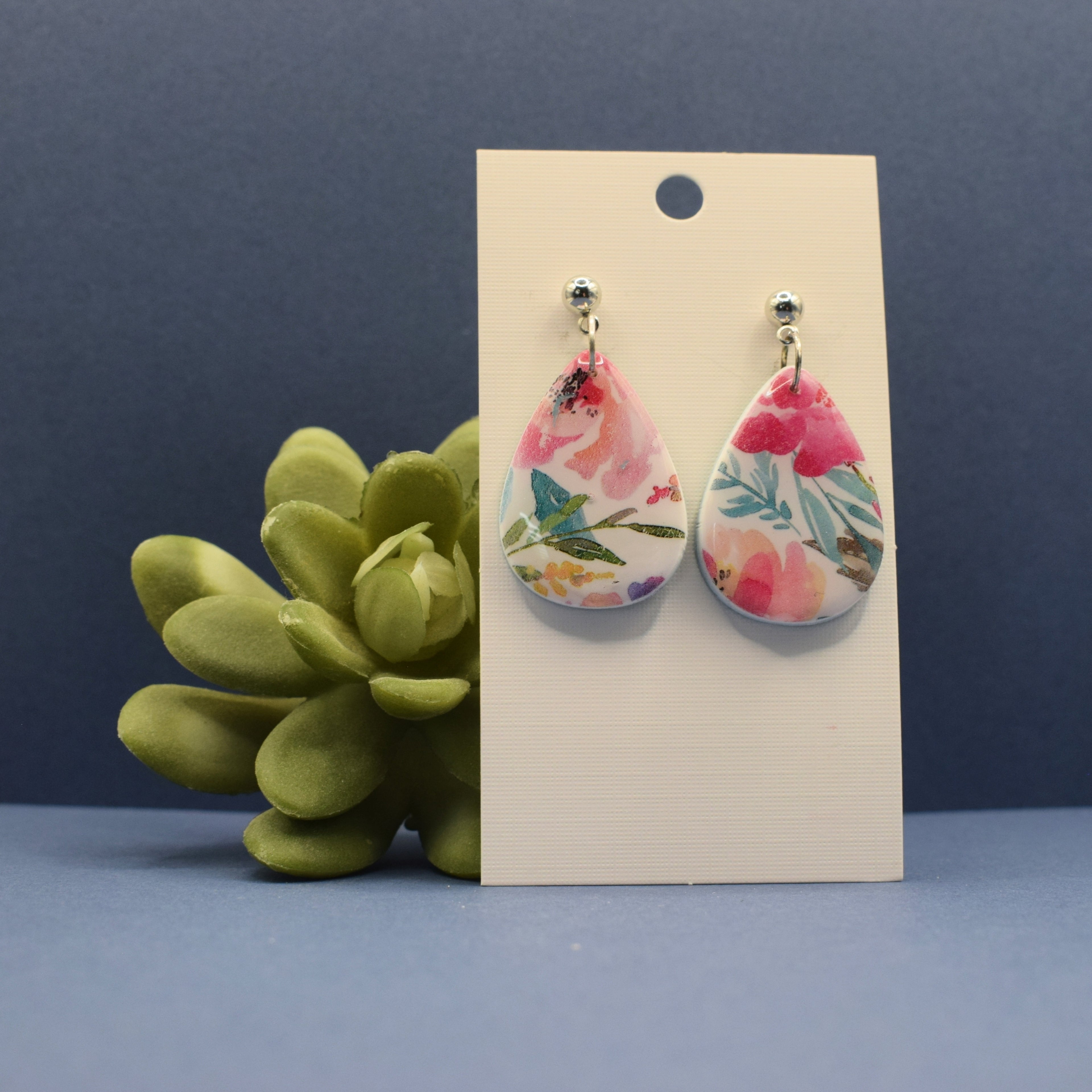 Teardrop Floral Polymer Clay Earrings