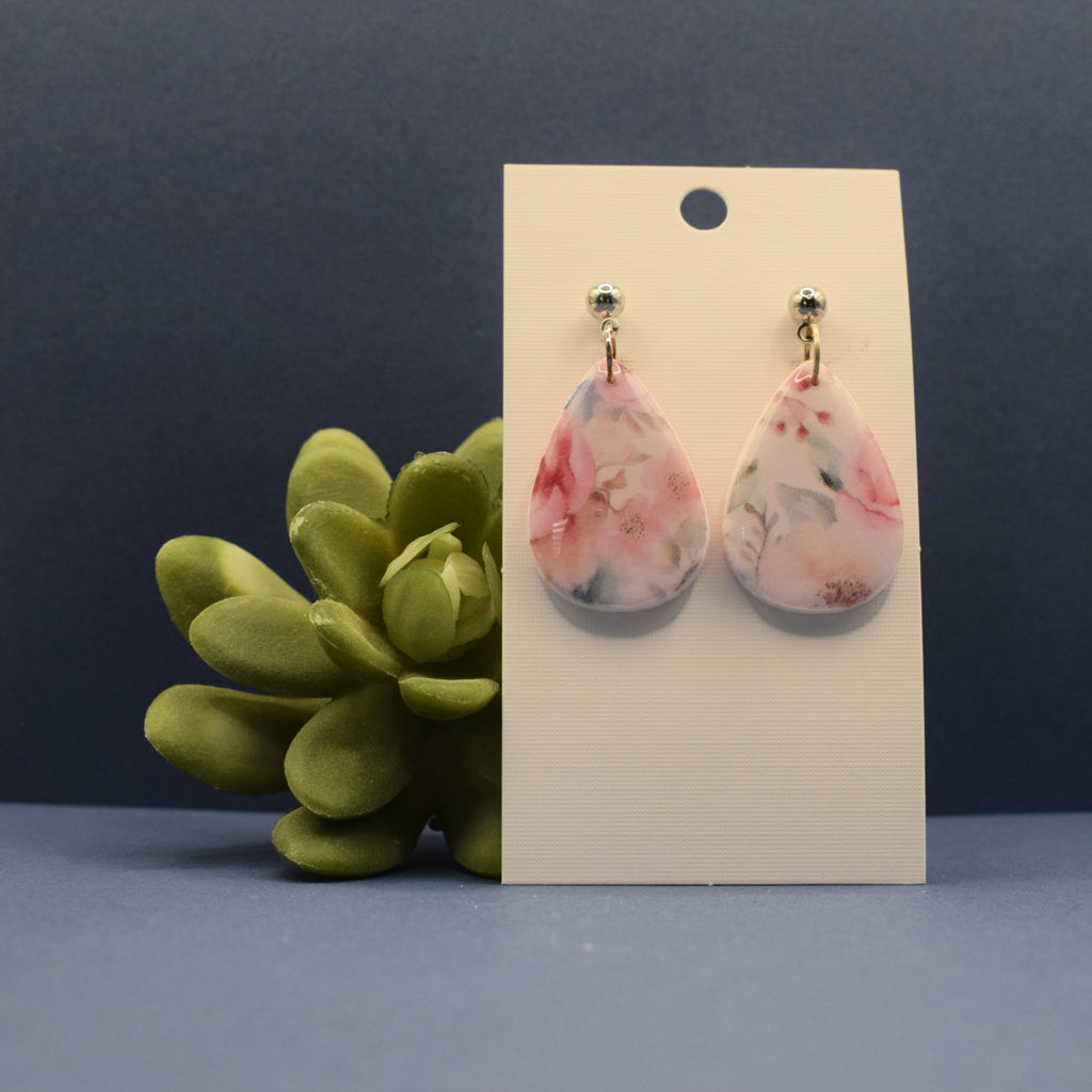 Teardrop Floral Polymer Clay Earrings