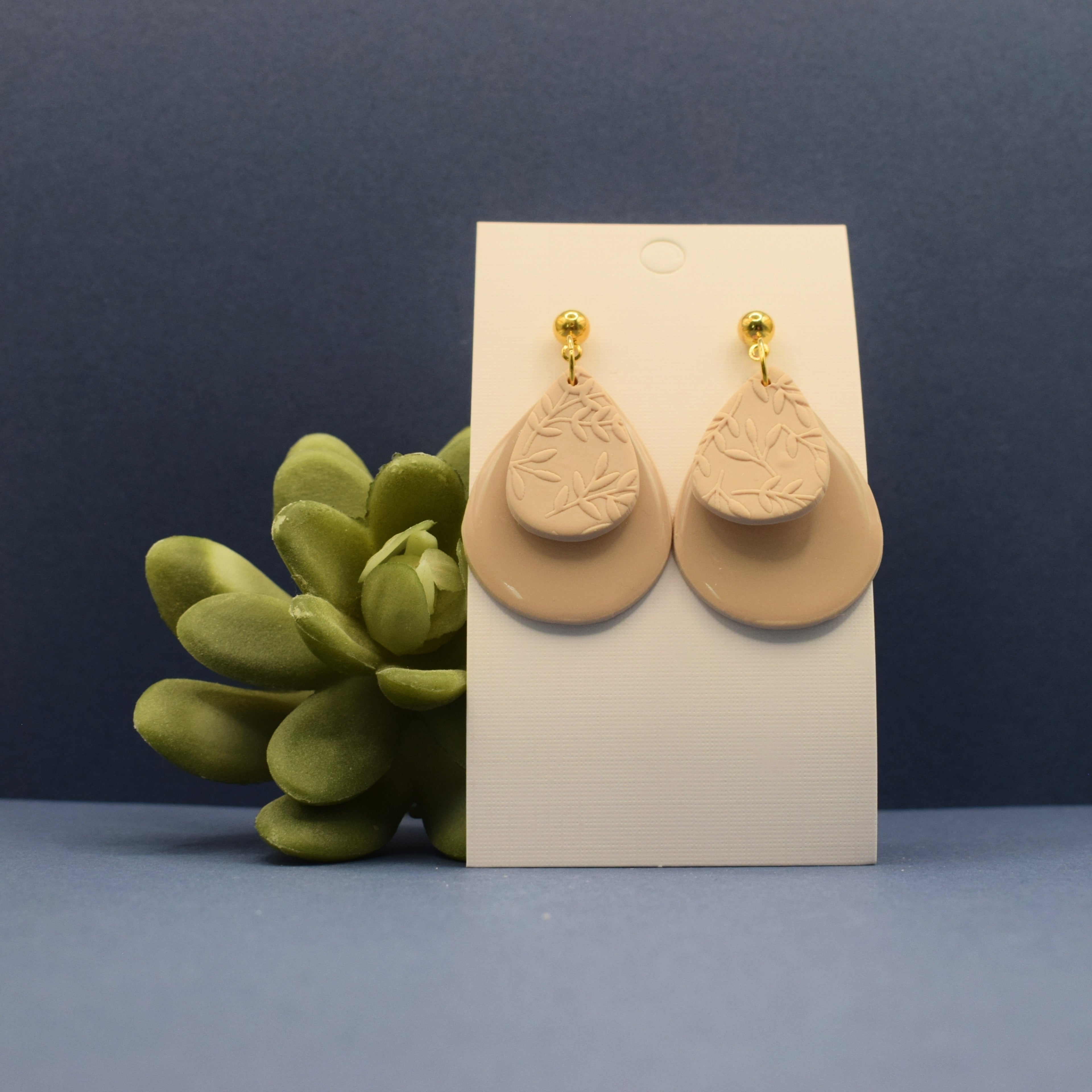Layered Botanical Teardrop Polymer Clay Earrings