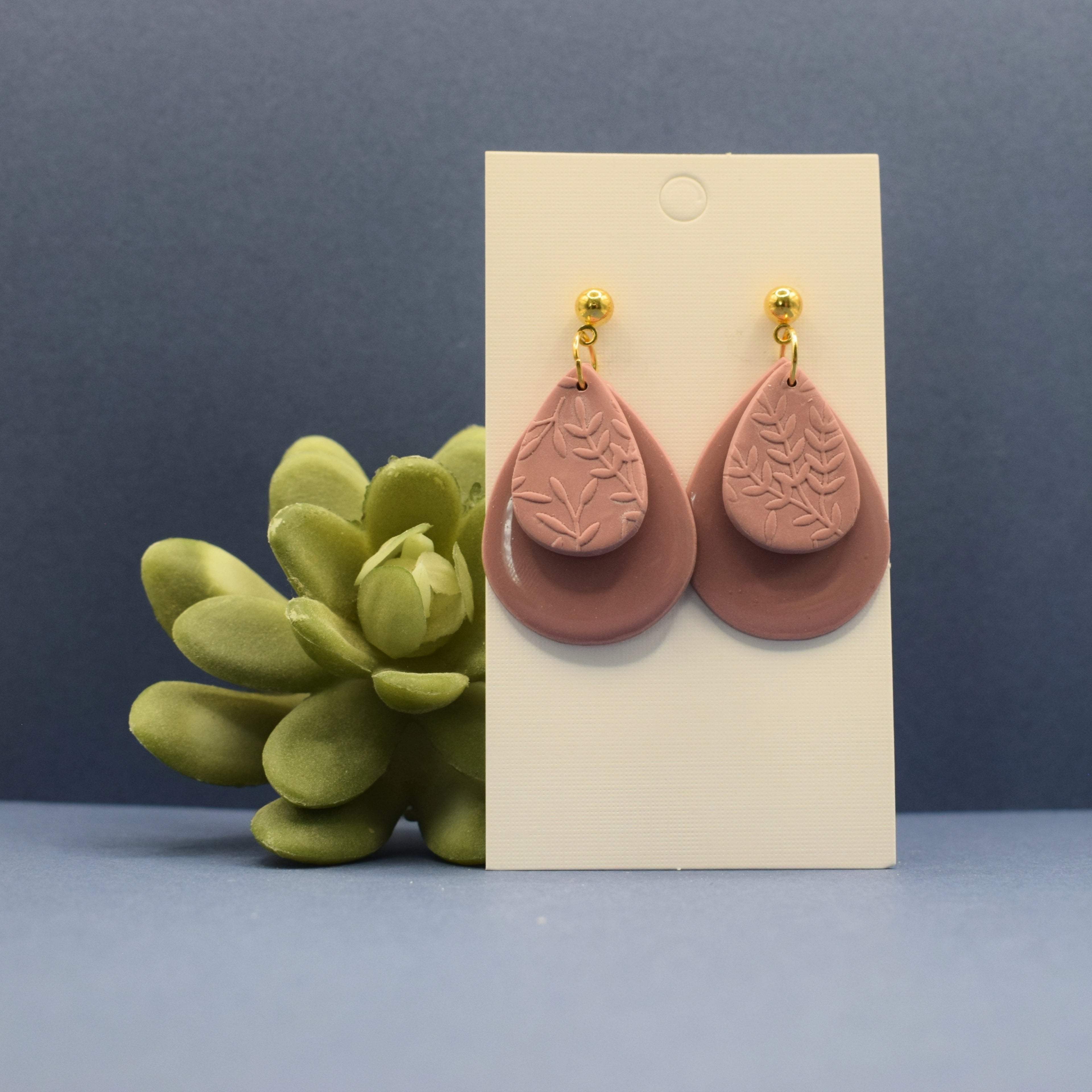 Layered Botanical Teardrop Polymer Clay Earrings
