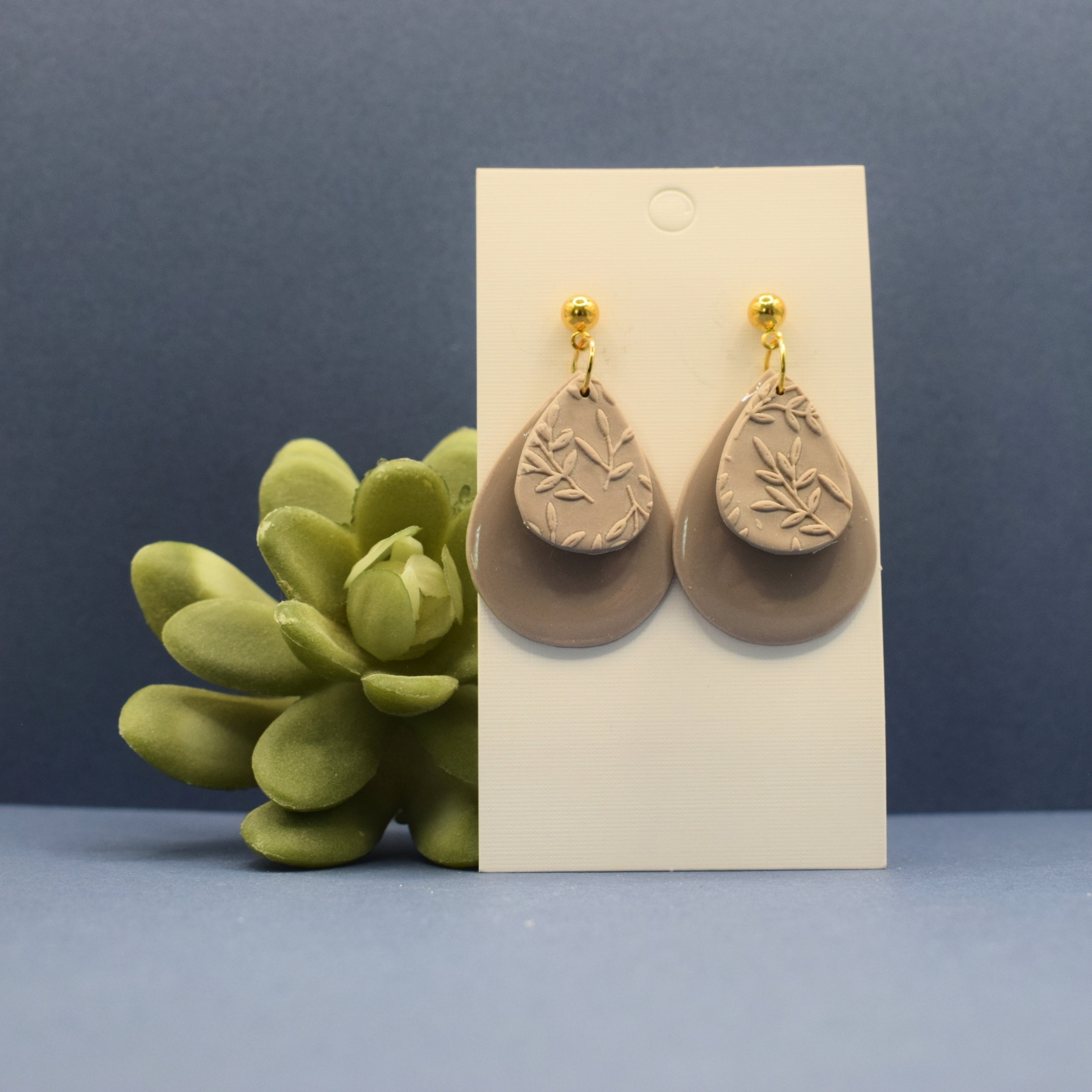 Layered Botanical Teardrop Polymer Clay Earrings