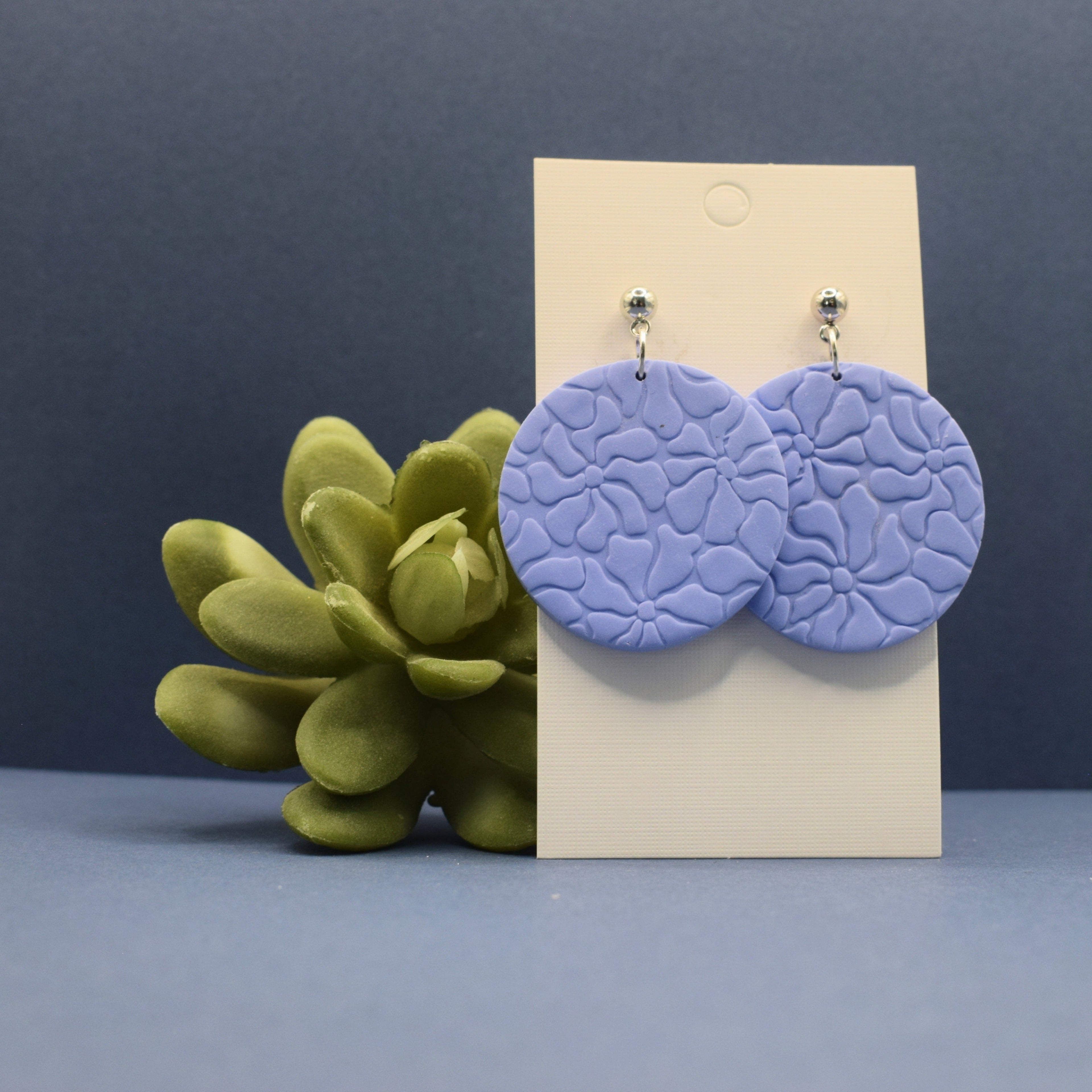 Flower Statement Disc Earrings - Periwinkle Blue