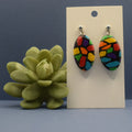 Terrazzo Oval Drop Earrings Bold – handmade polymer clay oval drop earrings in vivid jewel tones