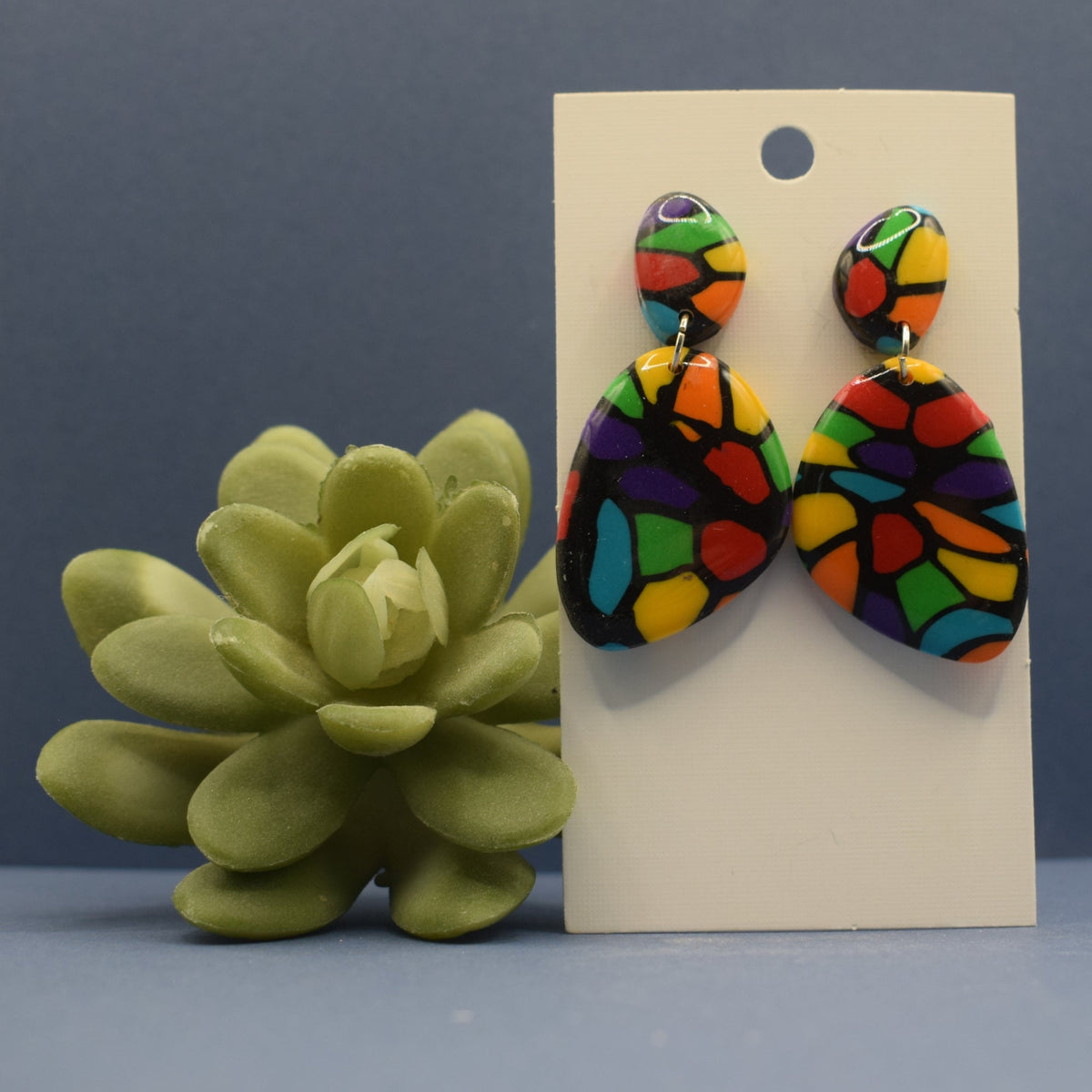 Terrazzo Pebble Drop Earrings Bold – handmade polymer clay pebble drop earrings in vivid jewel tones