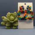 Terrazzo Square Frame Drop Earrings Bold – chunky handmade polymer clay square frame earrings in vivid jewel tones