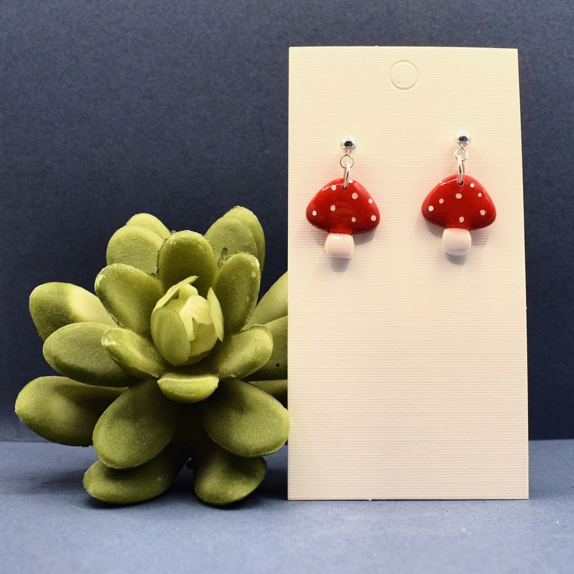 Toadstool Dangle Earrings - Red and White