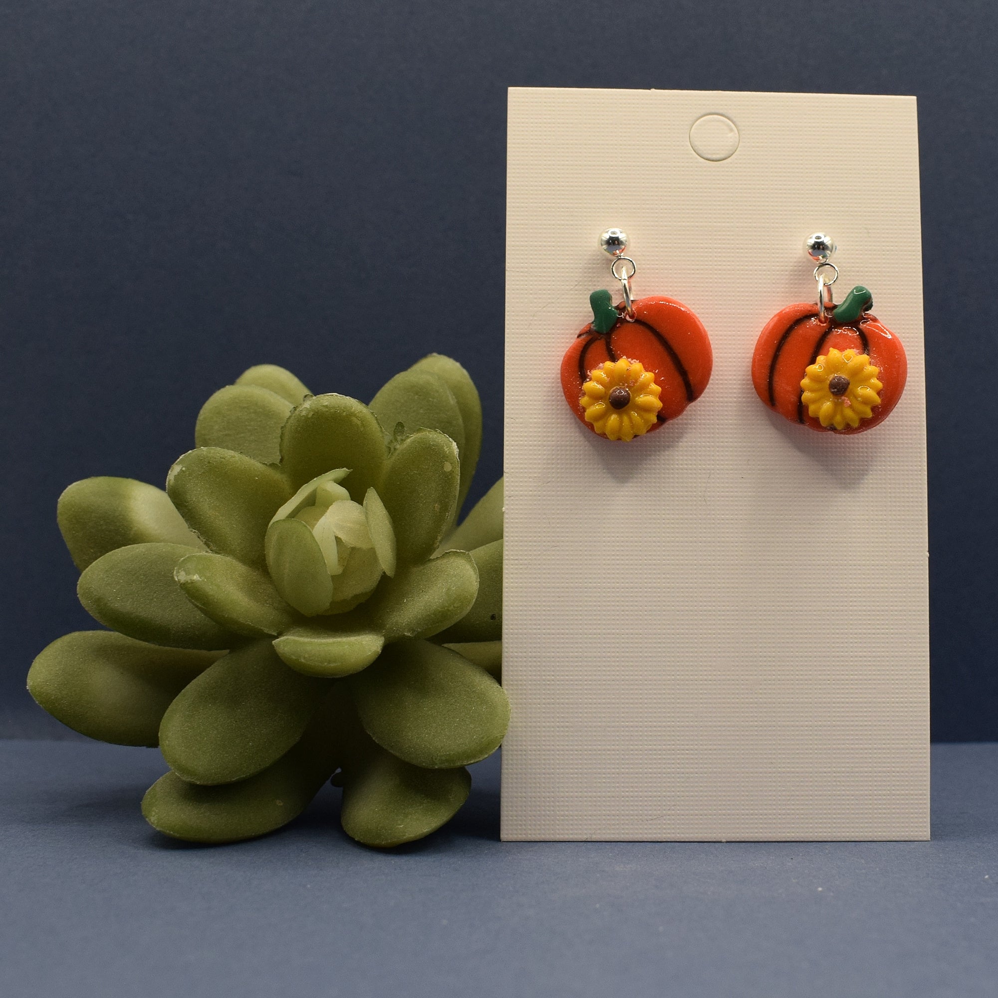 Pumpkin & Sunflower Dangle Earrings - Orange