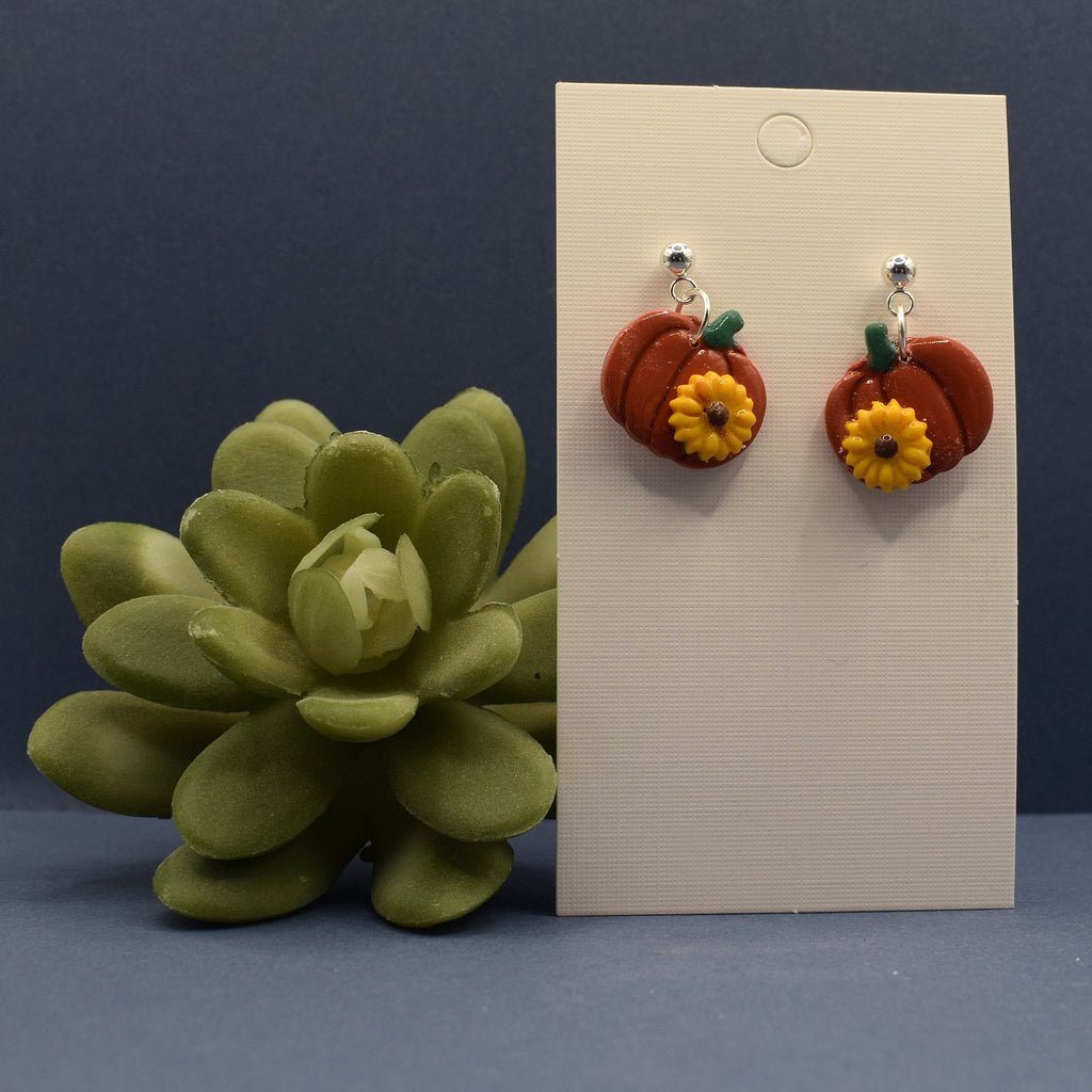 Pumpkin & Sunflower Dangle Earrings - Terracotta