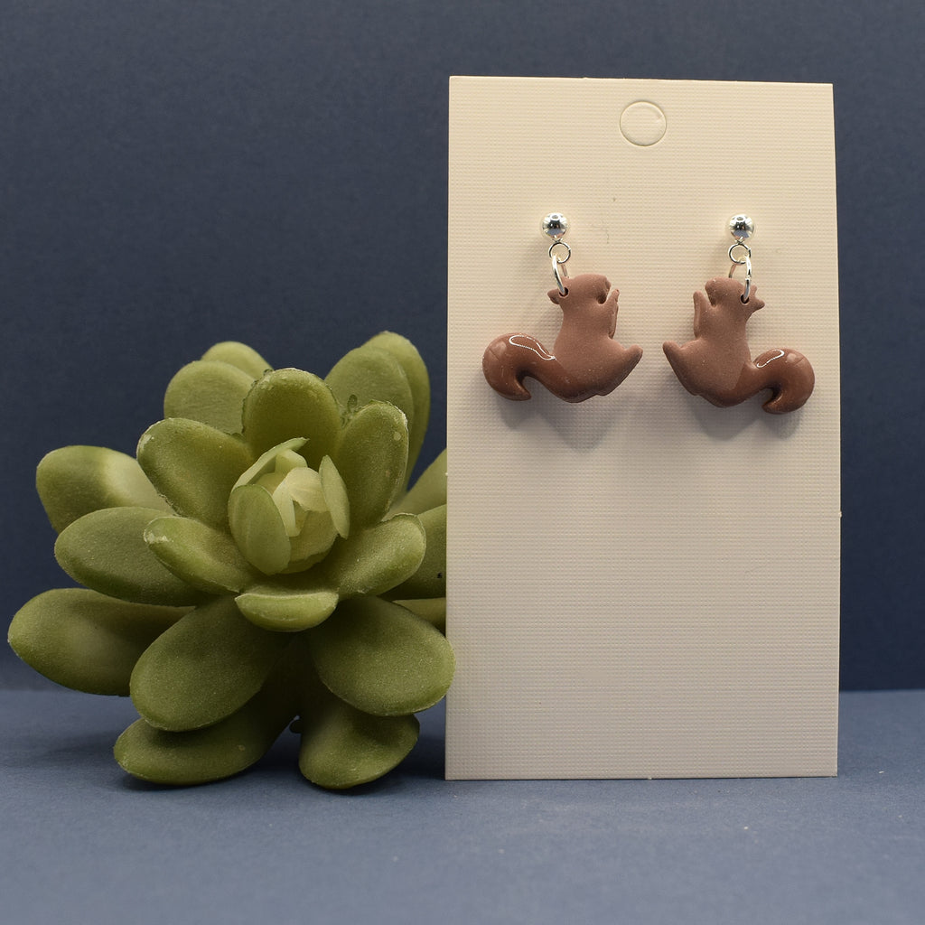 Squirrel Dangle Earrings - Taupe
