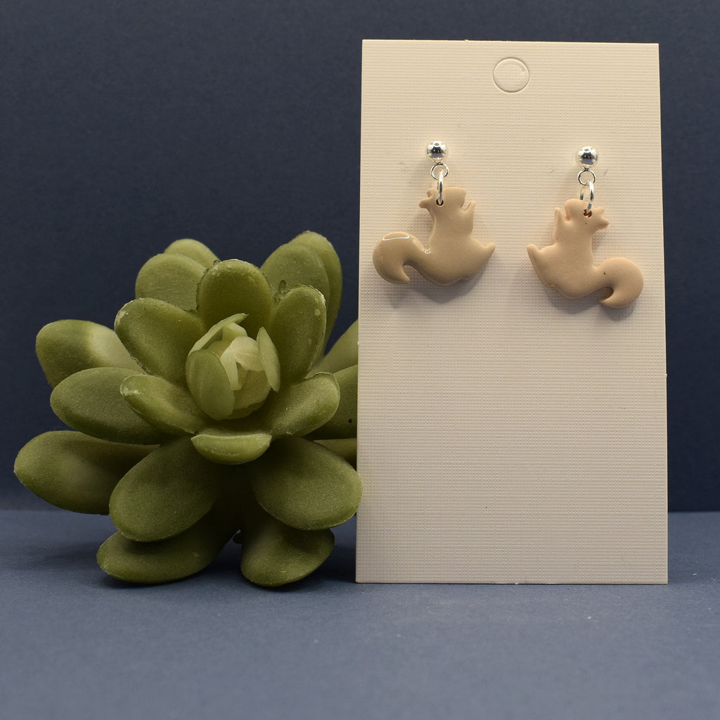 Squirrel Dangle Earrings - Cream